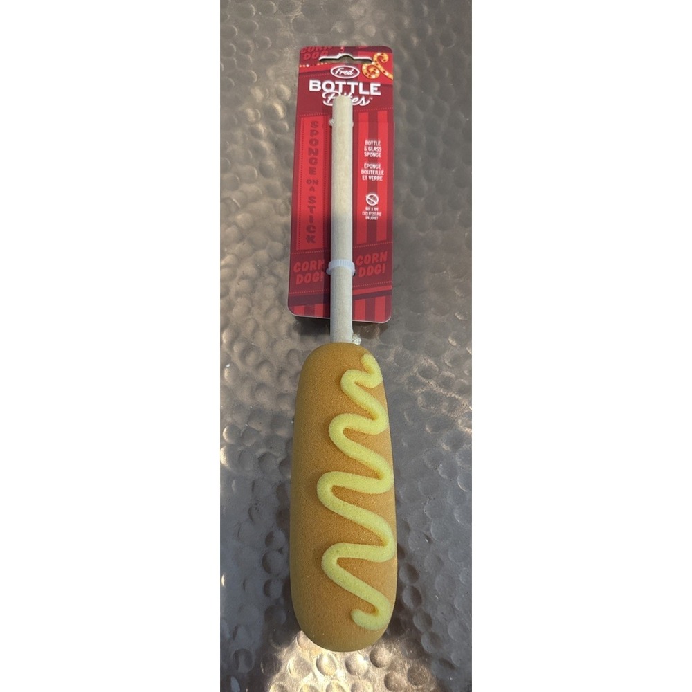 Fred Bottle Bites Corn Dog Shaped Bottle Brush Long Wood Handle Sponge Brown